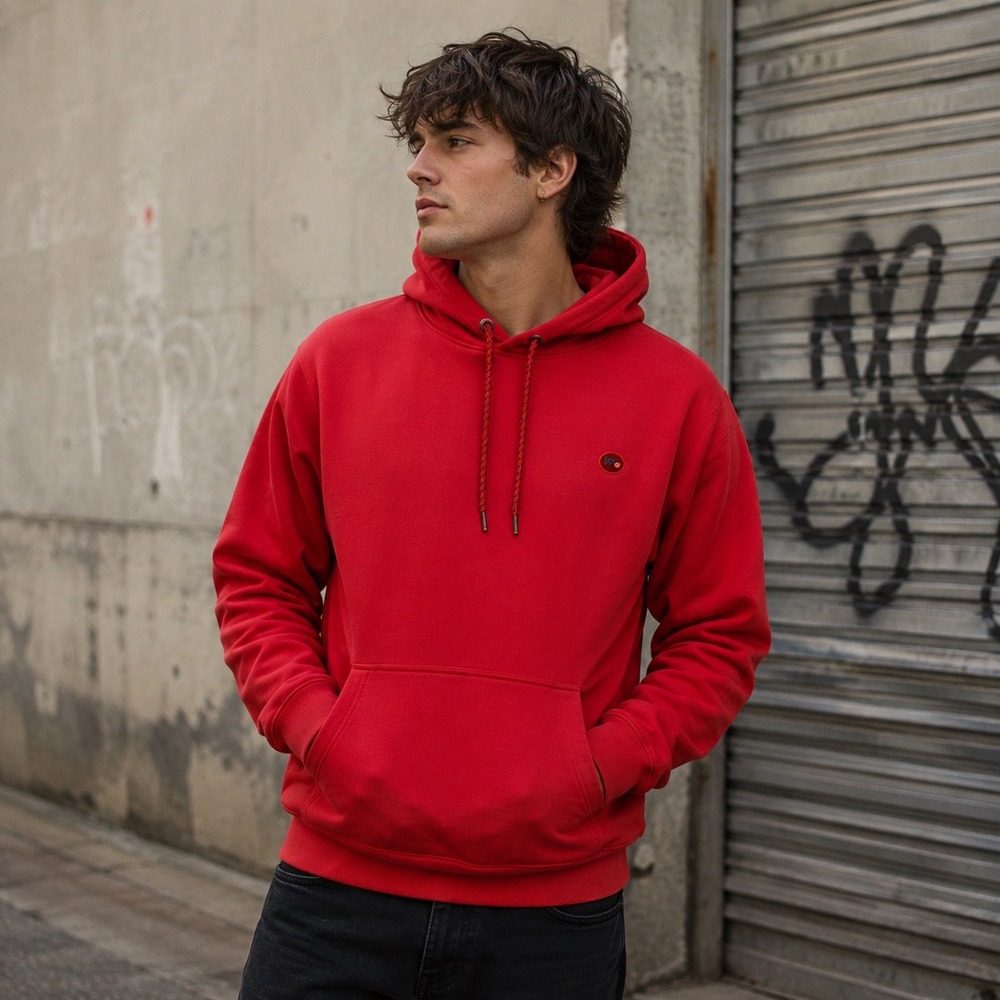 Superdry Hoodie Mens Medium Red Collective Sweat Pullover Fleece Cotton Blend
